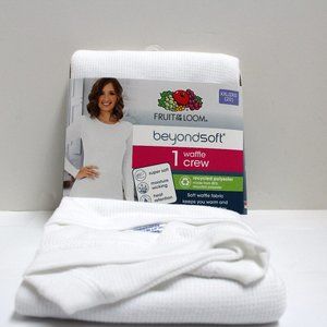 Women's Fruit of the Loom beyondsoft White XXL 2XG (20) Waffle Crew Thermal Top